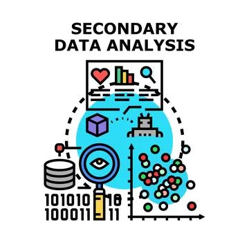 Secondary data analysis processing researching information concept Stock Illustration