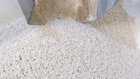 Secondary processing plastic granule comes out of the granulator crusher Stock Footage 150440692