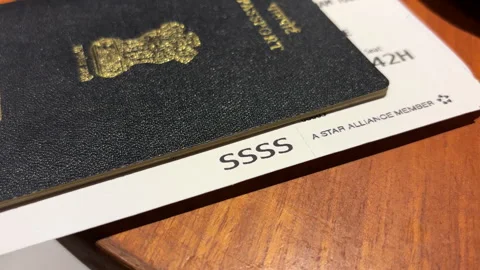 Secondary Security Screening Selection (SSSS) marked on airline boarding pass. Stock Footage 314018576