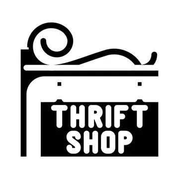 Secondhand store sign thrift driven fashion glyph icon vector illustration Stock Illustration