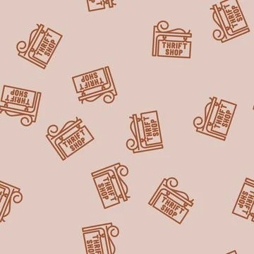 Secondhand store sign thrift driven fashion line vector seamless pattern 스톡 일러스트