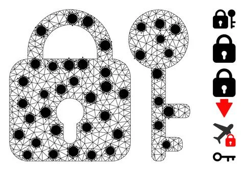 Secrecy Wire Frame Mesh Pictogram with Virus Parts Stock Illustration