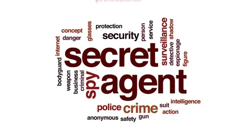 Secret agent animated word cloud, text design animation. Stock Footage 79772446