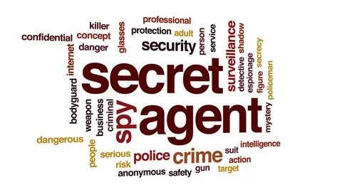 Secret agent animated word cloud, text design animation. Stock Footage 79884973