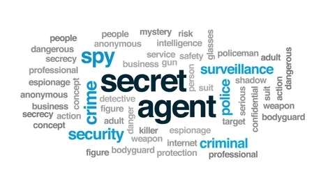 Secret agent animated word cloud, text design animation. Stock Footage 80211011