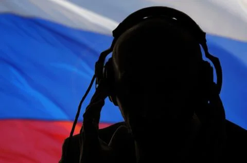 Secret agent overhears conversation, Russian spy and scout 스톡 사진
