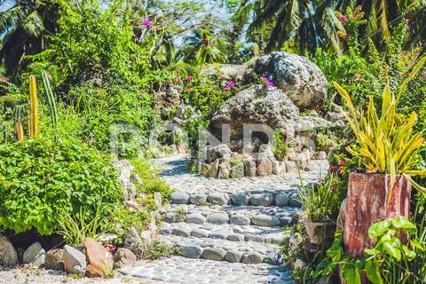 Secret area in a tropical garden Stock Photos