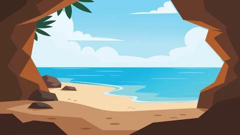 Secret Cave Bali Beach Flat Design Illustration Ilustración de archivo