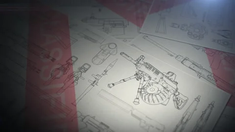 Secret documents of the development of military firearms, the drawings are on Stock-Footage 194351245