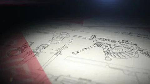 Secret documents of the development of military firearms, the drawings are on Video stock 194351266