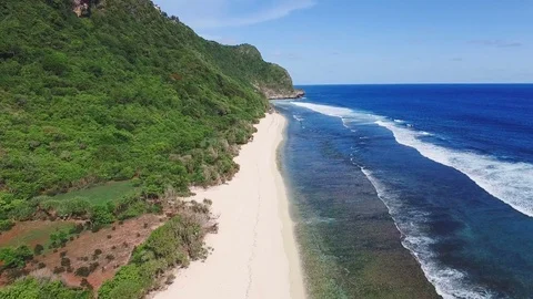 Secret empty white sand beach aerial Stock Footage 77556817