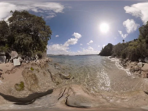Secret hidden beach overlooking Sydney Harbour Bridge 360 Standing height Stock Footage 80360878