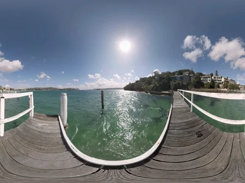 Secret jetty overlooking Sydney Harbour 360 Sitting height Stock Footage 80360975