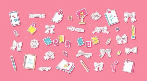 Secret love notes and bows, diary stickers Stock Illustration