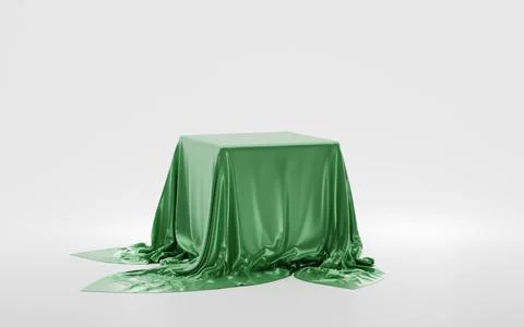 Secret present, hidden under silk fabric with drapery and folds. Surprise, award Stock Illustration