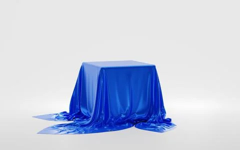 Secret present, hidden under silk fabric with drapery and folds. Stand with Illustrazione stock