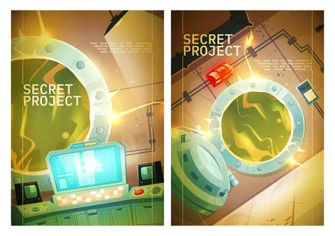 Secret project poster with control panel room Stock Illustration