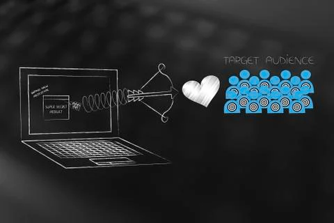 Secret prototype product on laptop screen with love icon on spring and target 스톡 일러스트