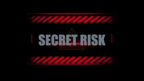 Secret Risk Text Animation with Red Warning Stripes on a Dark Background for Stock Footage 339167336