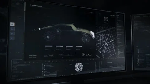 Secret Spy Agent Using X-ray Drone Control Interface To Scan Car On Highway Stock Footage 171914169