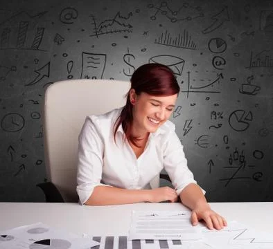 Secretary with doodle multitask concept Stock Photos