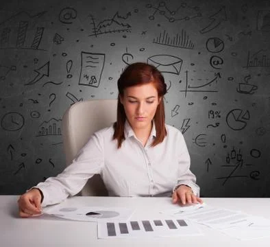 Secretary with doodle multitask concept Stock Photos