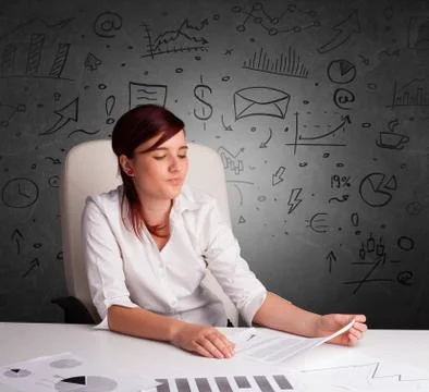 Secretary with doodle multitask concept Stock Photos