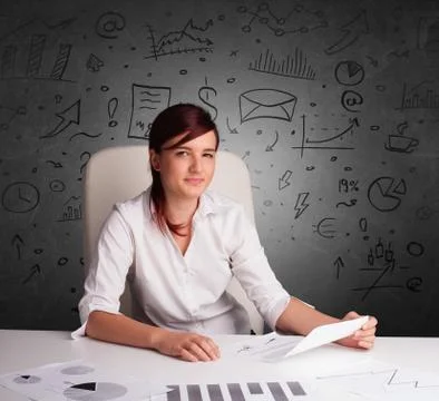 Secretary with doodle multitask concept Stock Photos