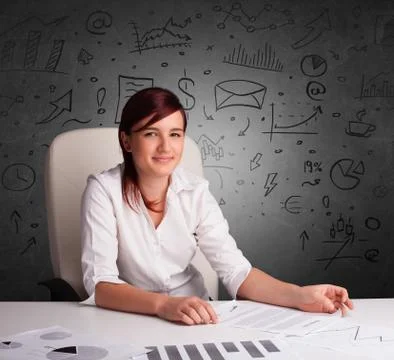 Secretary with doodle multitask concept Stock Photos