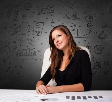 Secretary with doodle multitask concept Stock Photos