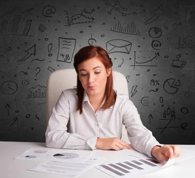 Secretary with doodle multitask concept Stock Photos
