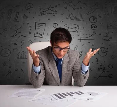 Secretary with doodle multitask concept Stock Photos