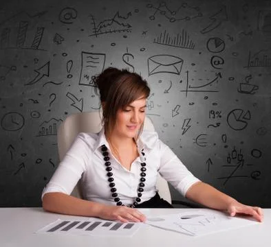 Secretary with doodle multitask concept Stock Photos