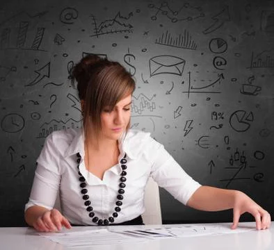 Secretary with doodle multitask concept Stock Photos