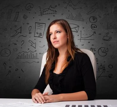 Secretary with doodle multitask concept Stock Photos