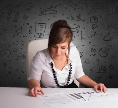 Secretary with doodle multitask concept Stock Photos