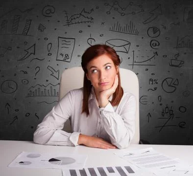 Secretary with doodle multitask concept Stock Photos