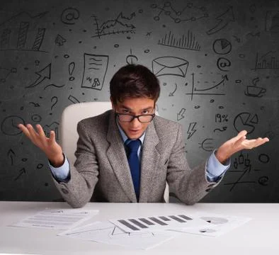 Secretary with doodle multitask concept Stock Photos