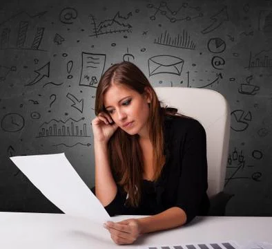 Secretary with doodle multitask concept Stock Photos