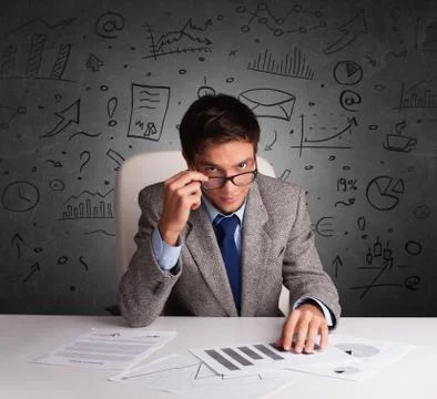 Secretary with doodle multitask concept Stock Photos