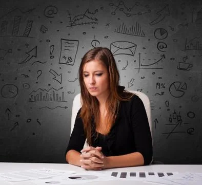 Secretary with doodle multitask concept Stock Photos