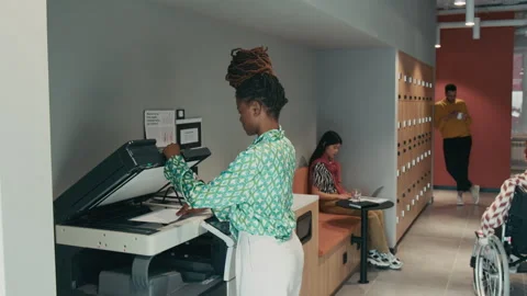 Secretary Making Copy of Document in Coworking Office Video stock 310373954