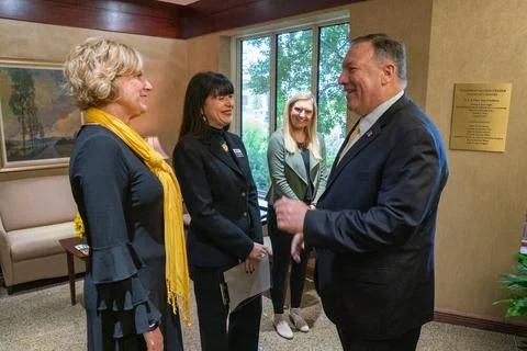 Secretary of State Michael R. Pompeo meets with students and faculty at Wi... Stock Photos