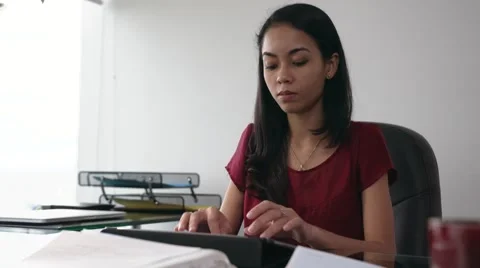 Secretary Typing Document On Tablet PC In Office Stock Footage 58115018