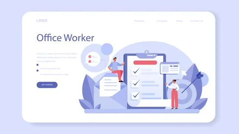 Secretary web banner or landing page. Receptionist answering calls Stock Illustration
