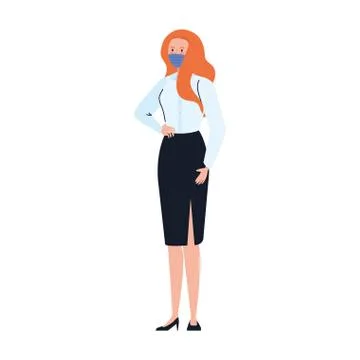 Secretary worker using face mask during covid 19 on white background Illustrazione stock