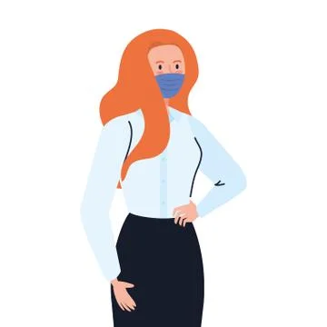 Secretary worker using face mask during covid 19 on white background Illustrazione stock