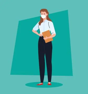 Secretary worker using face mask during covid 19 Stock Illustration