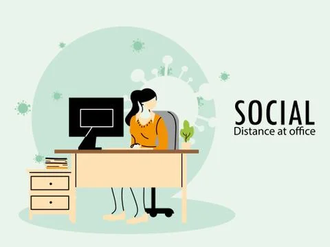 Secretary worker using face mask during pandemic Illustrazione stock