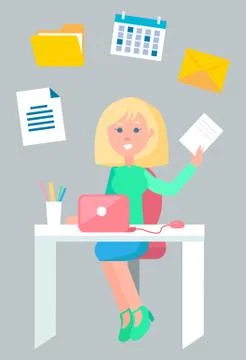 Secretary Working with Documents in Office Vector Illustrazione stock